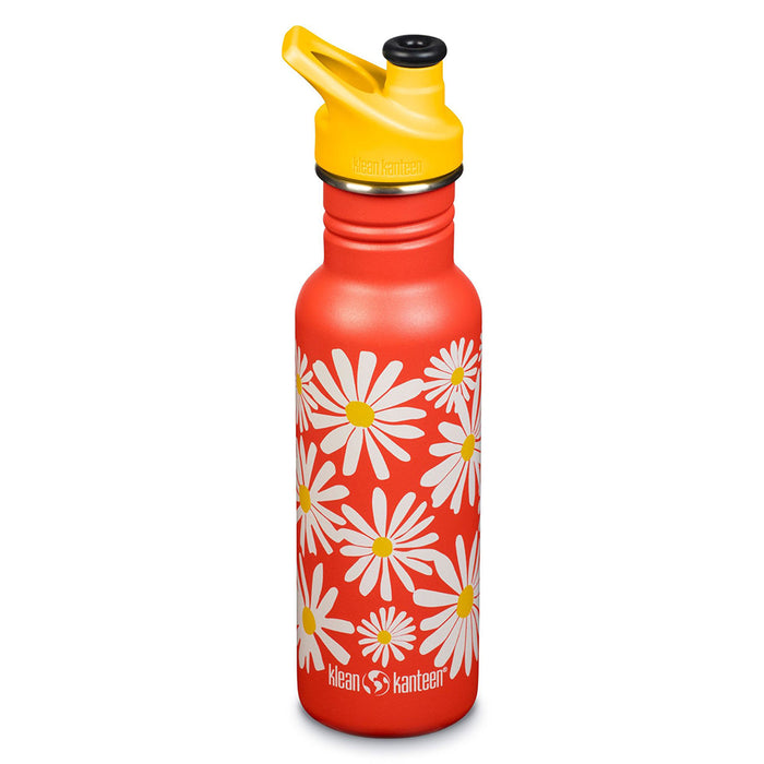 Botella Klean Kanteen Classic Sport Narrow de 532 ml roja con margaritas