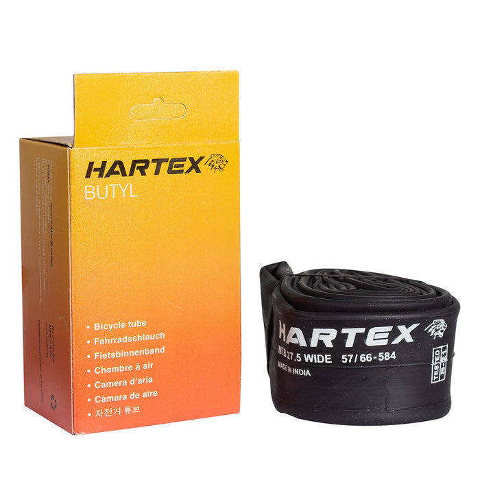Cámara Hartex de butilo 27.5 x 2.25-2.60 con válvula francesa, junto a su caja