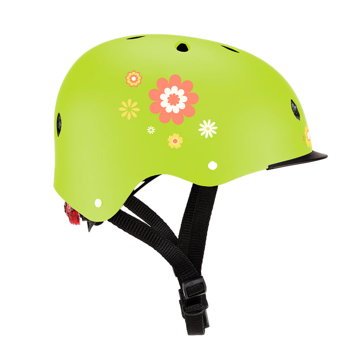 Casco infantil Globber Primo Fantasy Flowers, niños, lima y verde