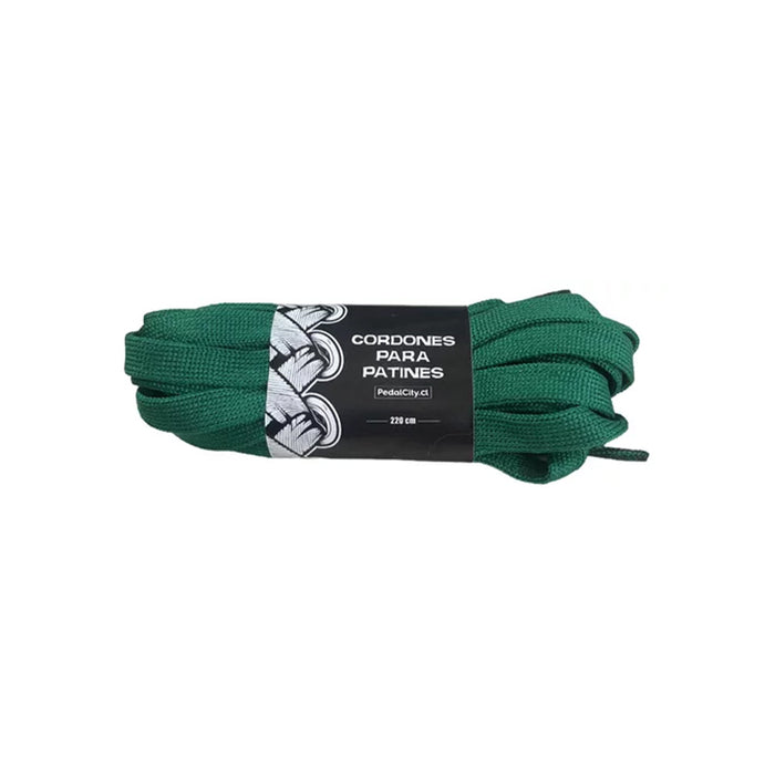Cordones verde bosque para patines en su empaque