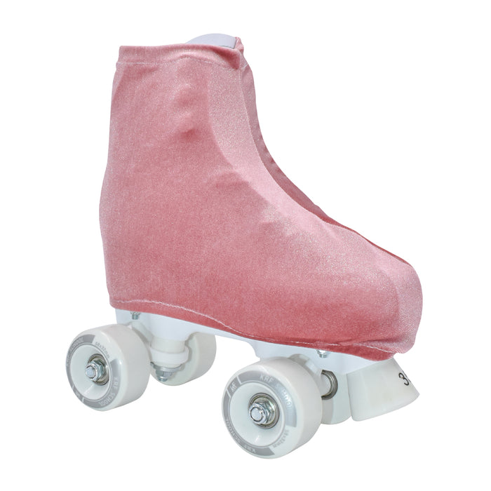 Cubre patines Hook melocotón de terciopelo sobre un patín quad, vista lateral