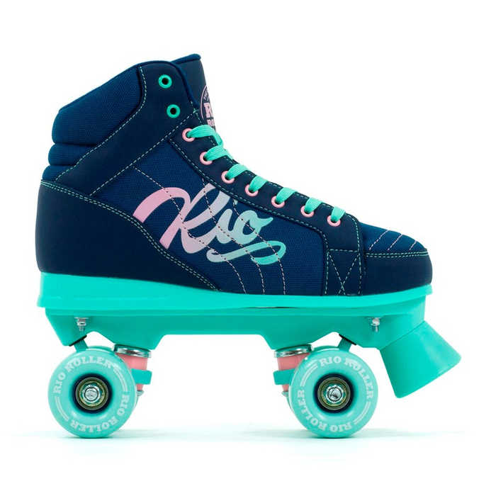 Patín quad Rio Roller Lumina azul marino y verde agua, vista lateral
