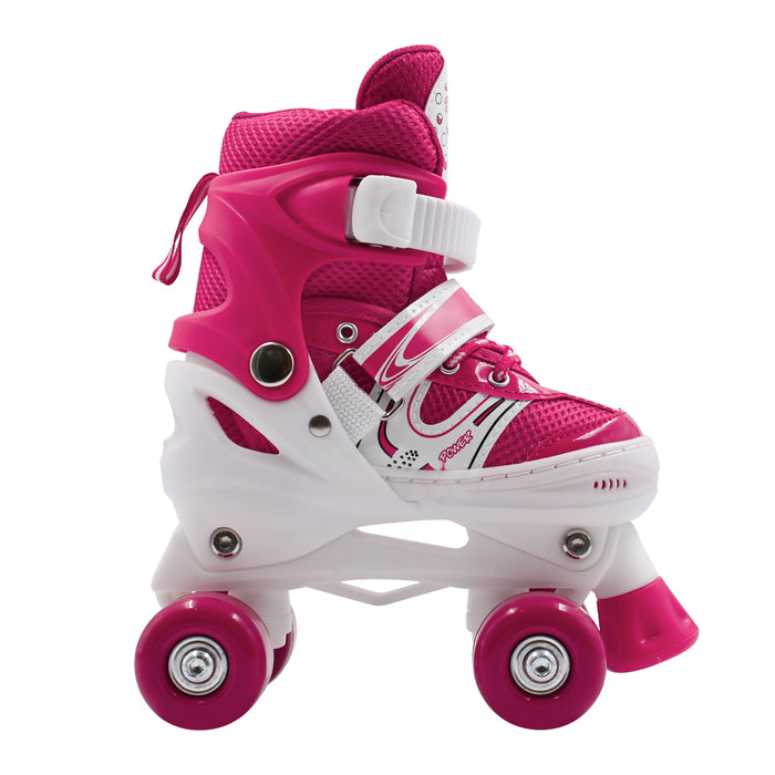 Patín quad infantil ajustable Power rosado y blanco, vista lateral