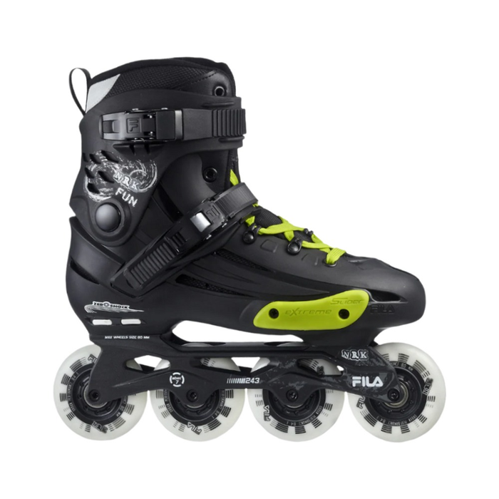 Patín freeskate Fila NRK Fun negro y amarillo, vista lateral