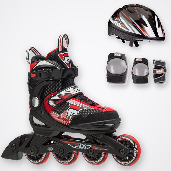 Patines en línea Fila J-One rojos con casco y protecciones
