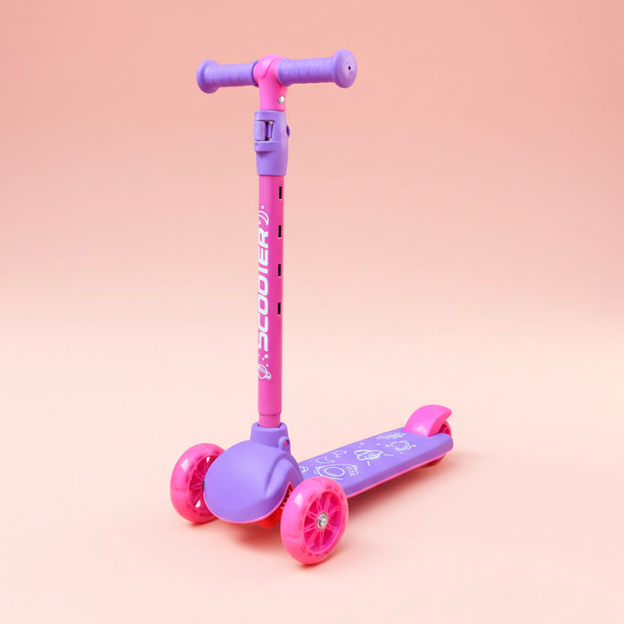 Scooter infantil Space Pink morado y rosado de 3 ruedas, vista frontal en ángulo