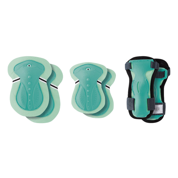 Set de protecciones junior Globber menta: rodilleras, coderas y muñequeras