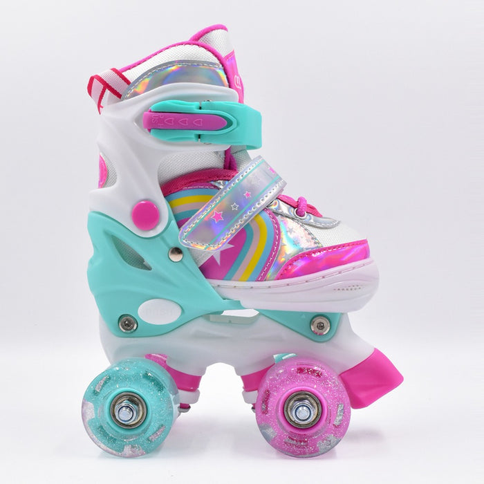 Patín quad infantil OnWheels Pink Magic Stars con ruedas LED, vista lateral