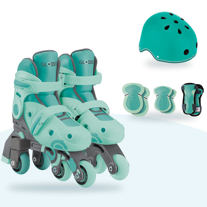 Kit Globber Verde: patines 2 en 1 Verde, casco Primo Lights Emerald Green y protecciones Mint