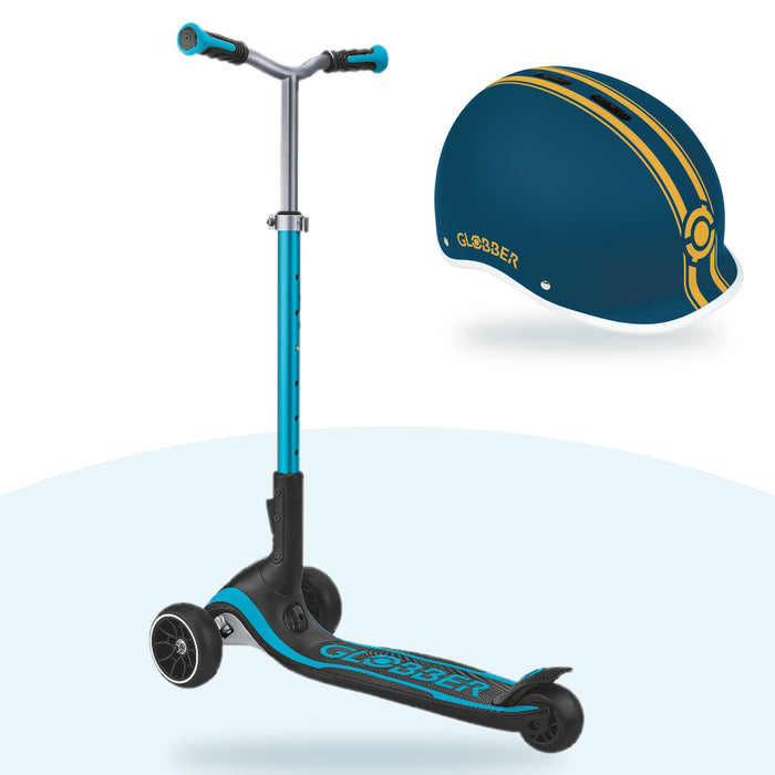 Kit Globber: scooter Ultimum Sky Blue y casco Ultimum Petrol Blue
