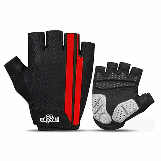 Par de guantes cortos OnWheels negros con franja roja