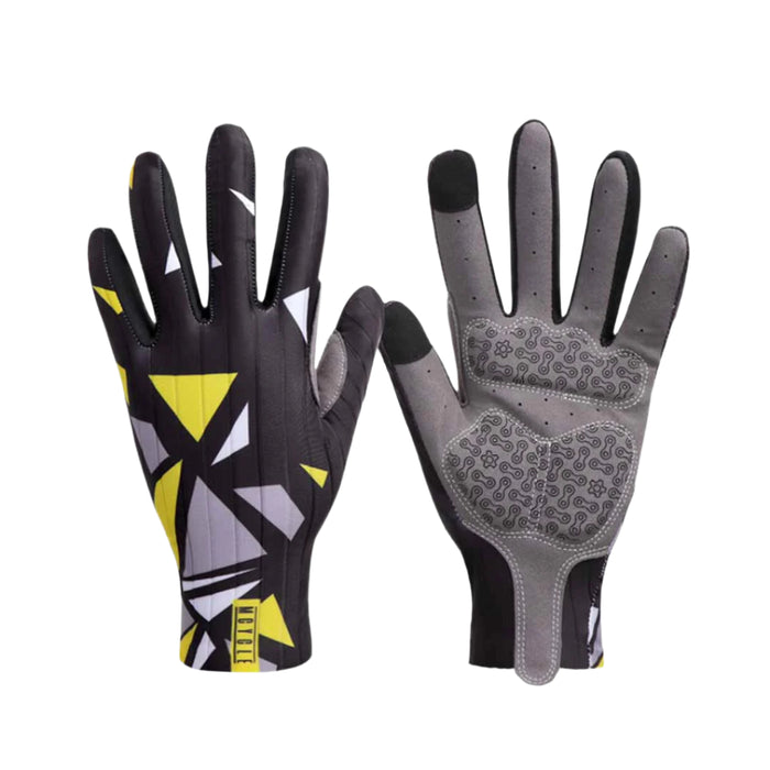 Par de guantes largos Mcycle negros y amarillos con diseño geométrico