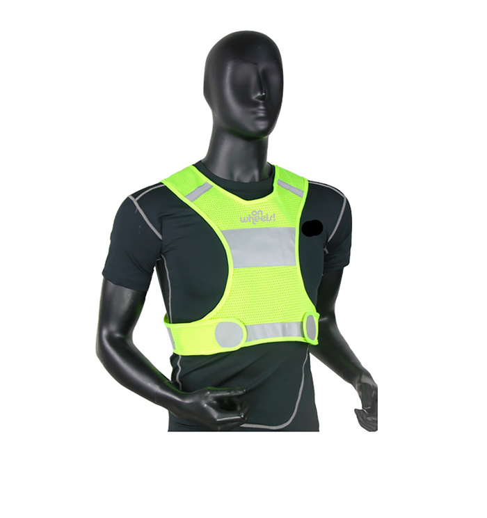 Chaleco reflectante OnWheels amarillo en un maniquí
