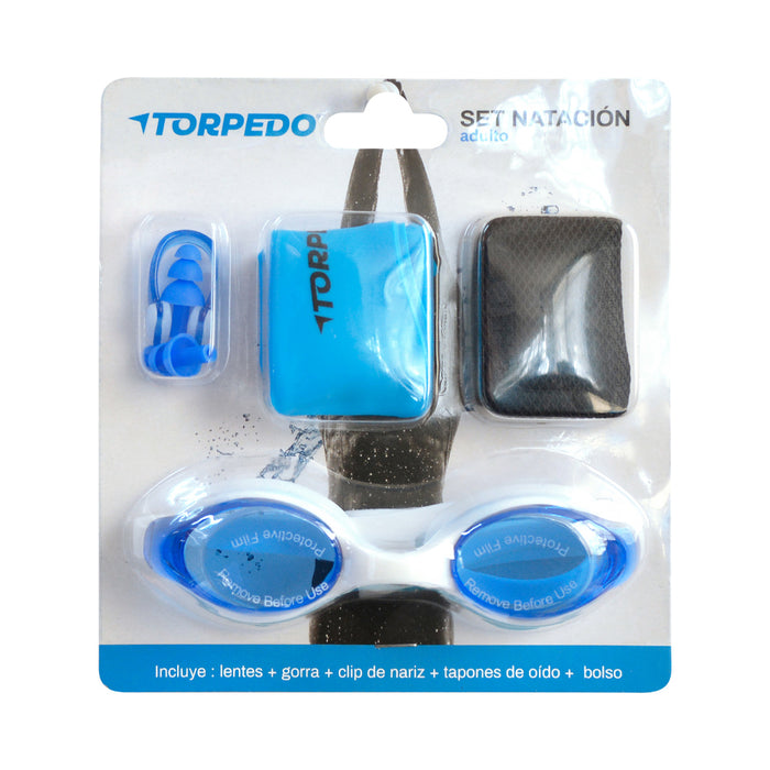Set de natación adulto Torpedo azul en su empaque