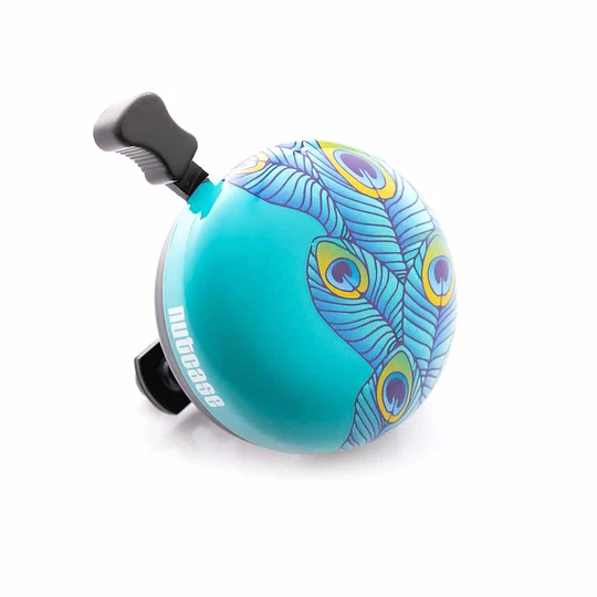 Campanilla Nutcase Ruffled Feathers turquesa con plumas de pavo real
