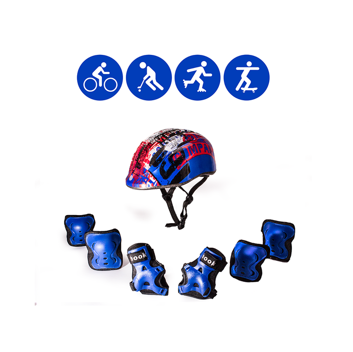 Set Hook HK-331 azul: casco infantil, rodilleras, coderas y muñequeras