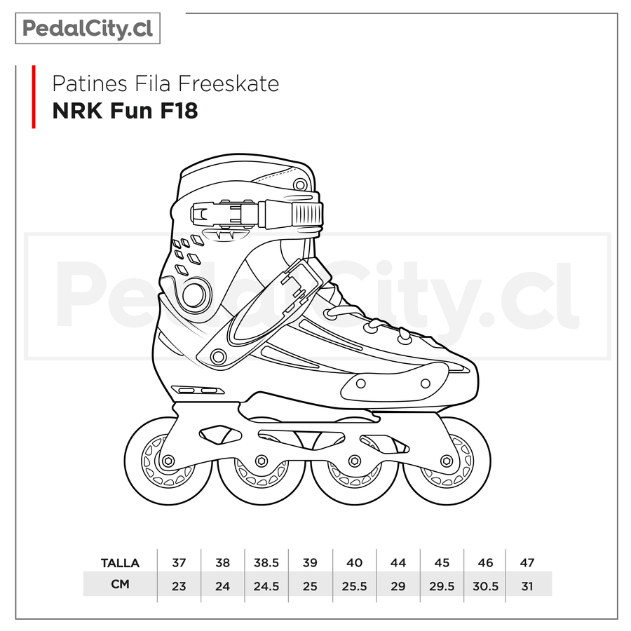 Tabla de tallas de los patines freeskate Fila NRK Fun F18: tallas 37 a 47
