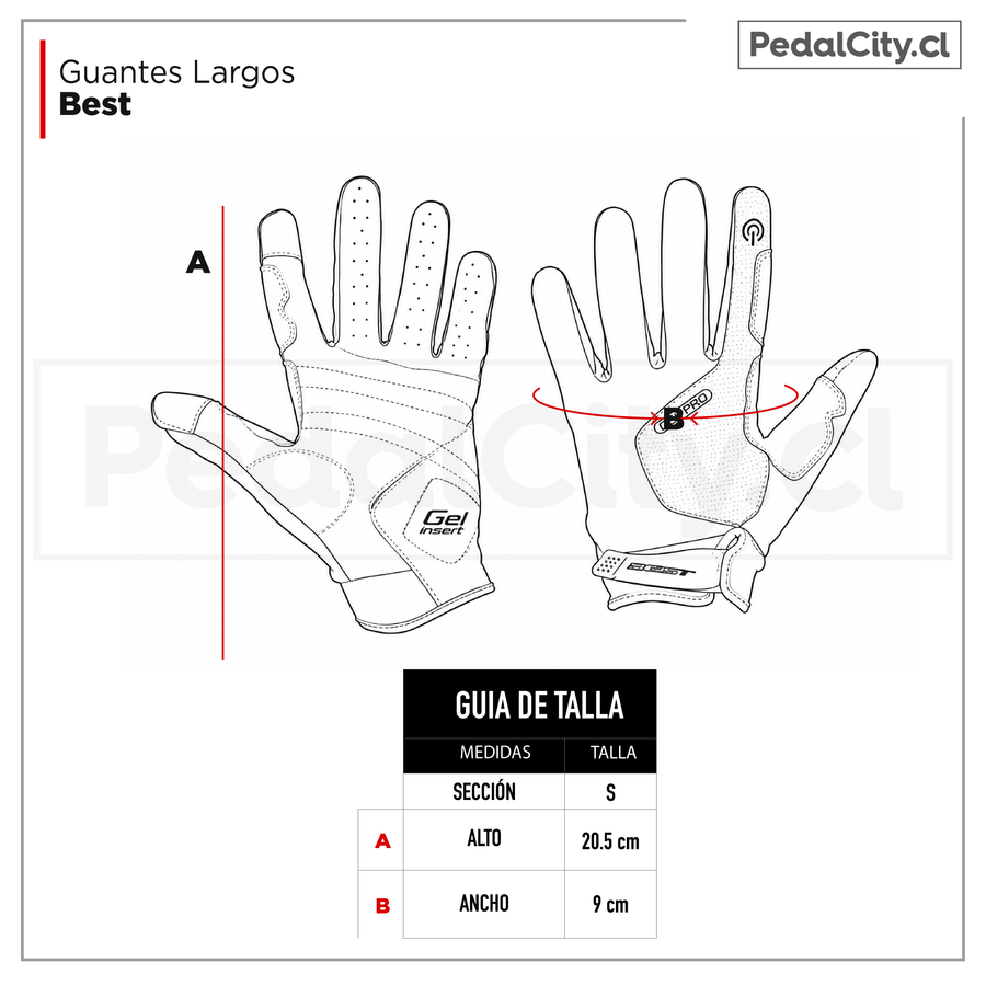 Guía de tallas de los guantes largos Best