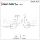 Medidas del triciclo Globber Learning Trike 2 en 1: altura del asiento de 25,4 y 26,7 cm, ruedas de 200 y 180 mm