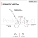 Medidas del triciclo Globber Learning Trike 3 en 1 Plus: altura del asiento de 27,1 y 28,3 cm, ruedas de 200 y 180 mm