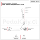 Medidas del scooter Globber Flow Junior Plegable con luces: manillar de 72,5 a 82,5 cm y ruedas de 121 mm