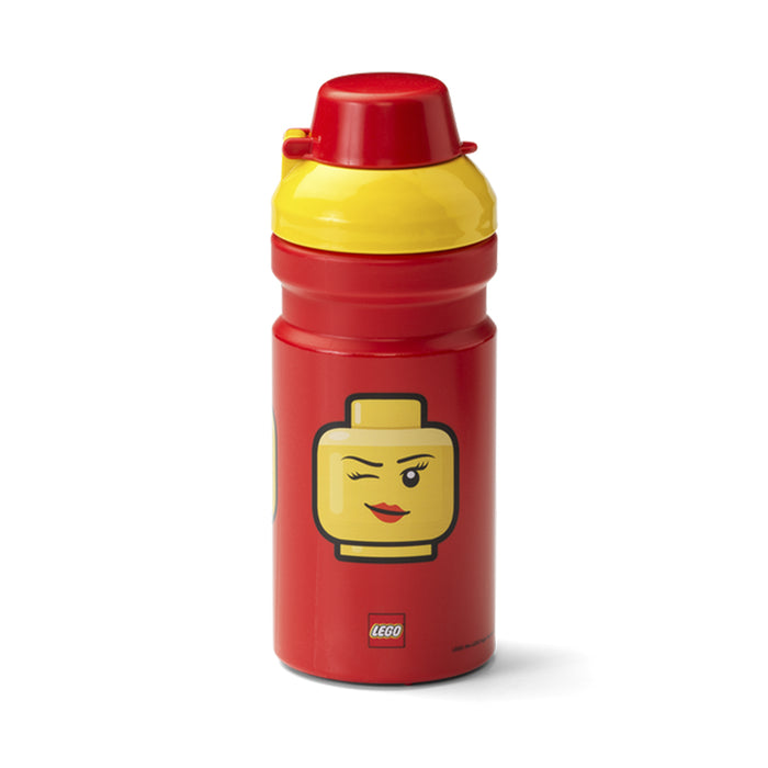 Botella Lego Iconic Girl roja con tapa amarilla