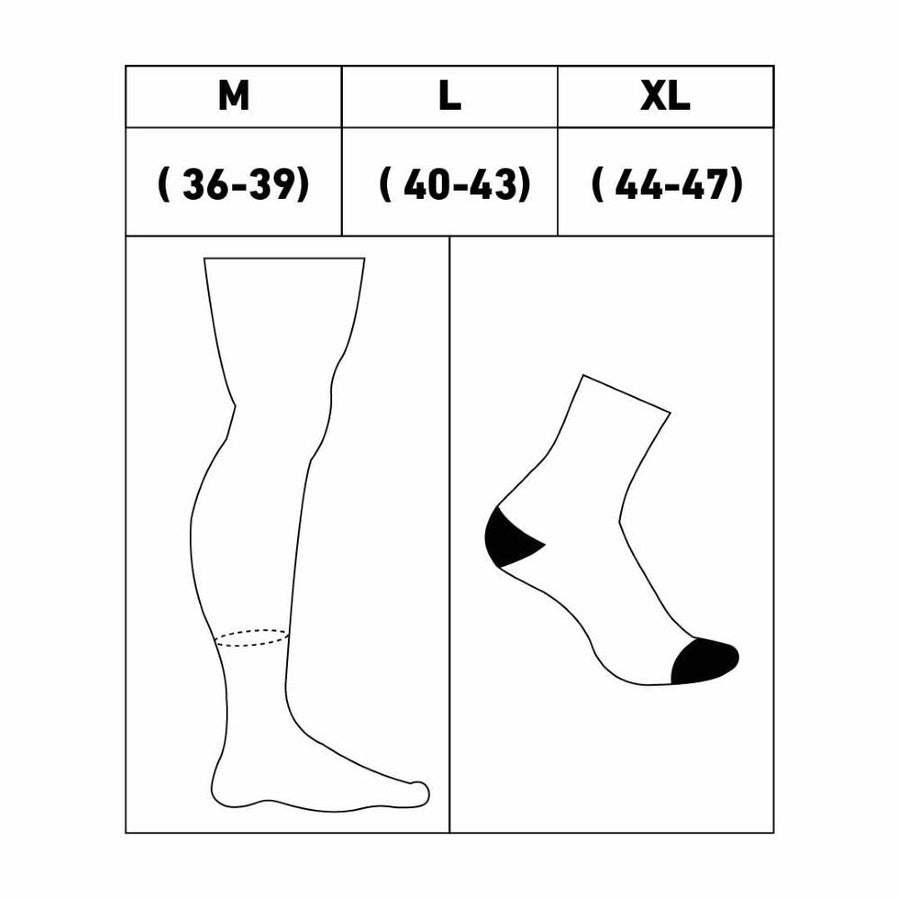Tabla de tallas de los calcetines Funstep: M 36-39, L 40-43 y XL 44-47