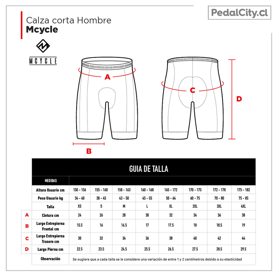 Guía de tallas de la calza corta Mcycle para hombre