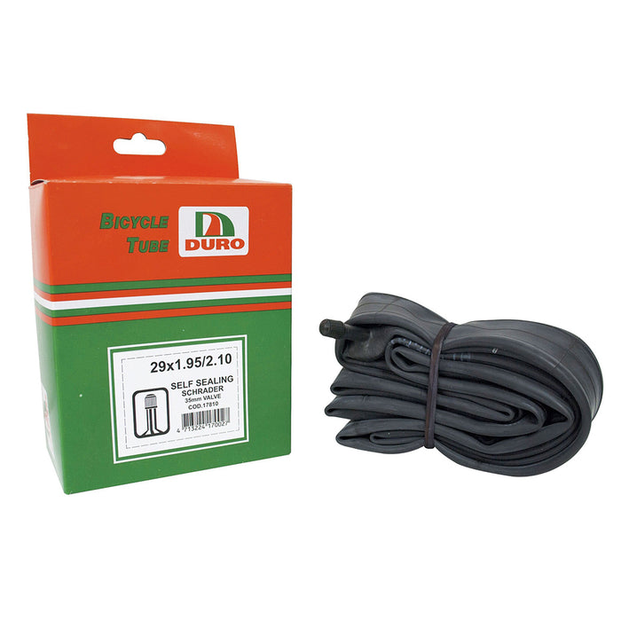 Cámara Duro aro 29 x 1.95/2.10 con válvula de auto y líquido sellante, junto a su caja
