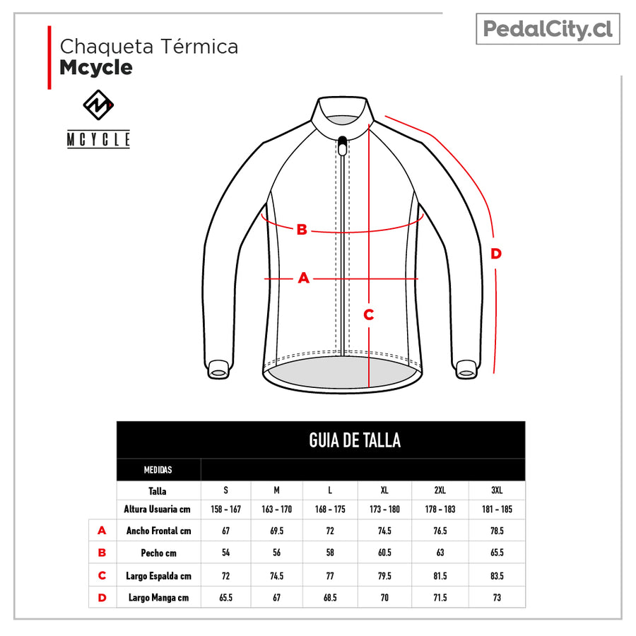 Guía de tallas de la chaqueta térmica Mcycle