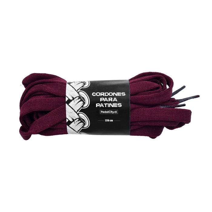 Cordones granate para patines Pedalcity en su empaque