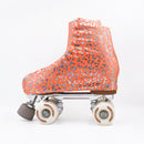 Cubre patines Hook Orange Print naranja con estampado plateado, vista en ángulo