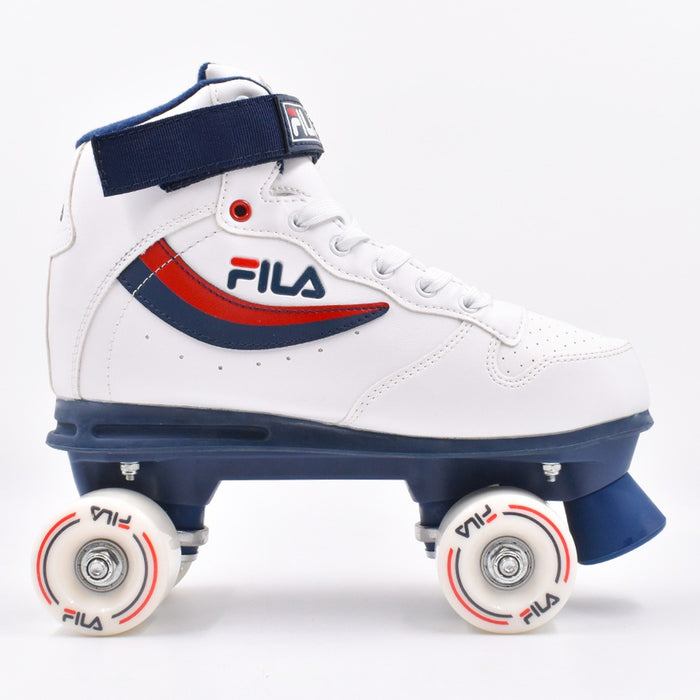 Patín quad Fila Ace blanco con azul y rojo, vista lateral
