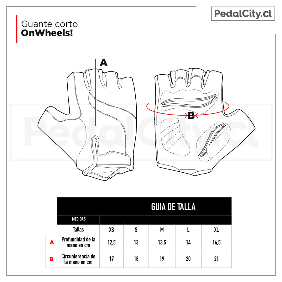 Guía de tallas de los guantes cortos OnWheels según la mano