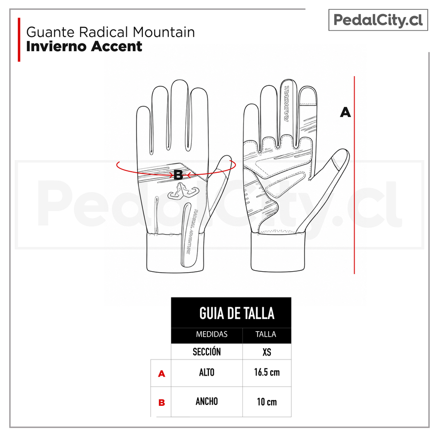 Guía de tallas del guante de invierno Radical Mountain Accent
