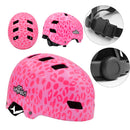Casco infantil OnWheels Animal Pink desde distintos ángulos, con detalle del broche magnético y la rueda de ajuste