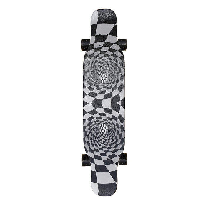 Longboard Puente Burton Black Hole con gráfica de espiral blanco y negro
