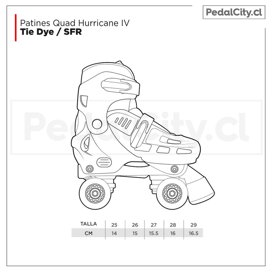 Tabla de tallas patines quad SFR Hurricane IV ajustables