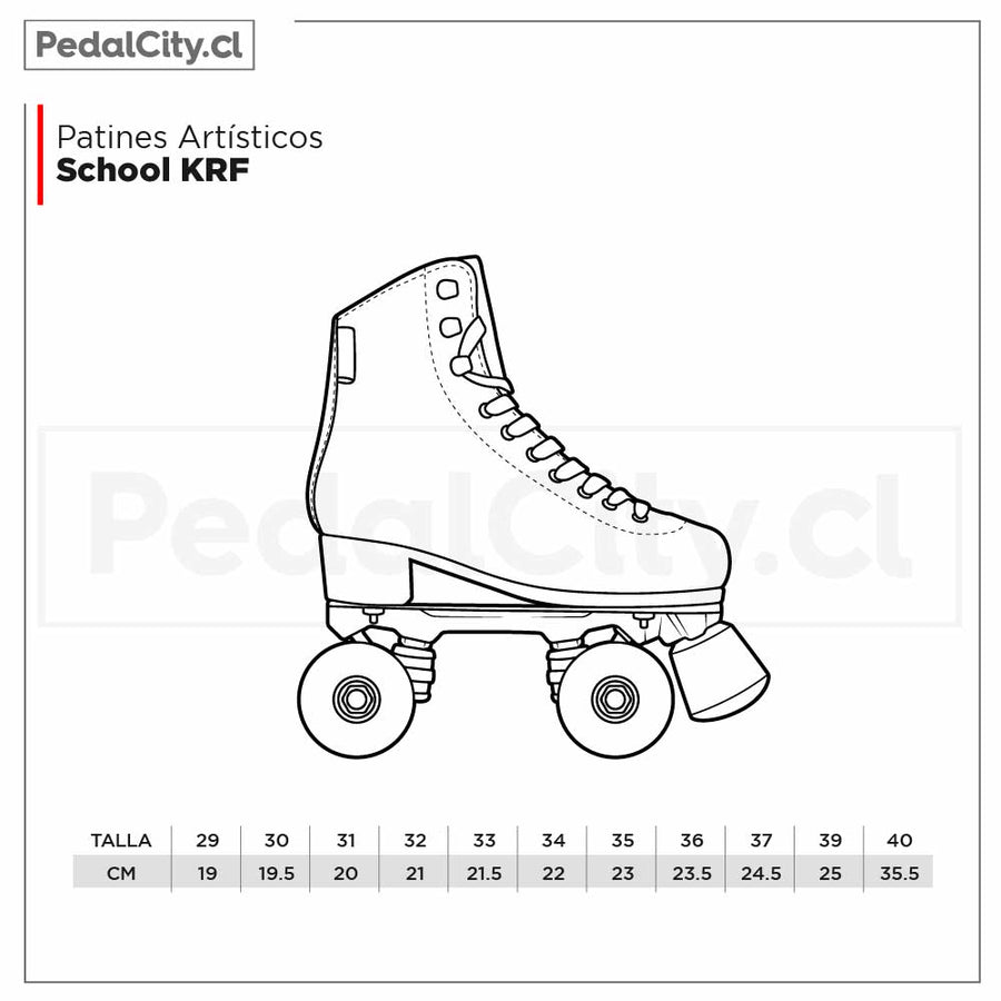 Tabla de tallas de los patines artísticos School KRF: tallas 29 a 40
