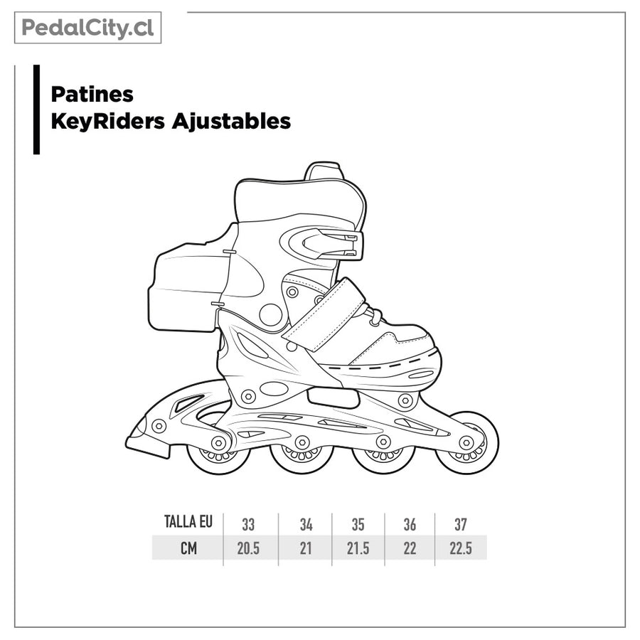 Tabla de tallas patines KeyRiders ajustables