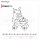 Tabla de tallas de los patines quad infantiles Hook LED: XS (27 a 30), S (31 a 34) y M (35 a 38)