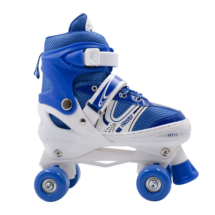 Patín quad infantil ajustable Power azul y blanco, vista lateral