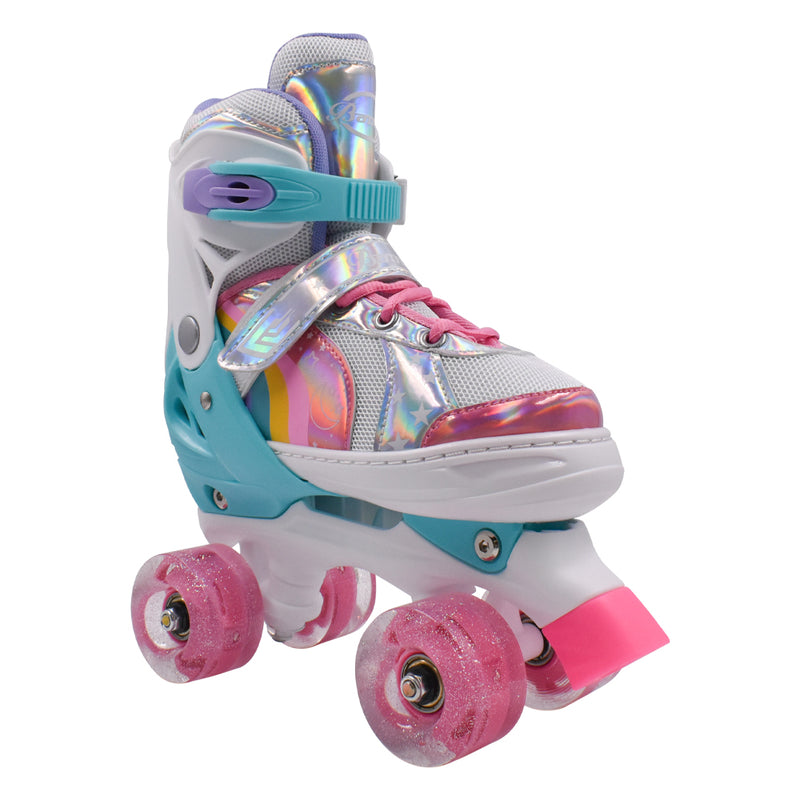 Patines Quad infantiles Rosa Arcoíris Led
