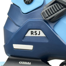 Detalle del talón con logo RSJ del patín RoadShow celeste