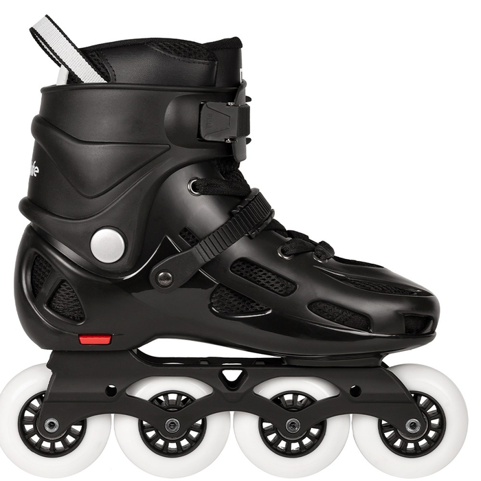 Patín freeskate Aztec negro con ruedas blancas, vista lateral