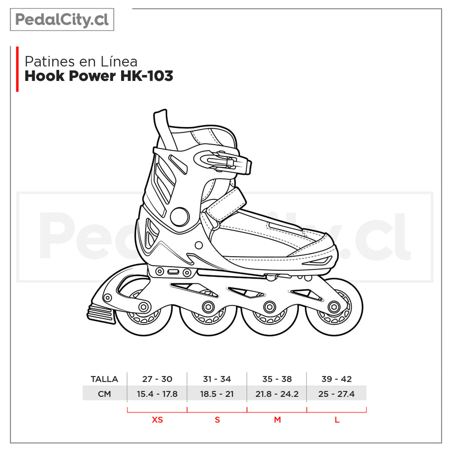 Tabla de tallas patines en línea Hook Power HK-103