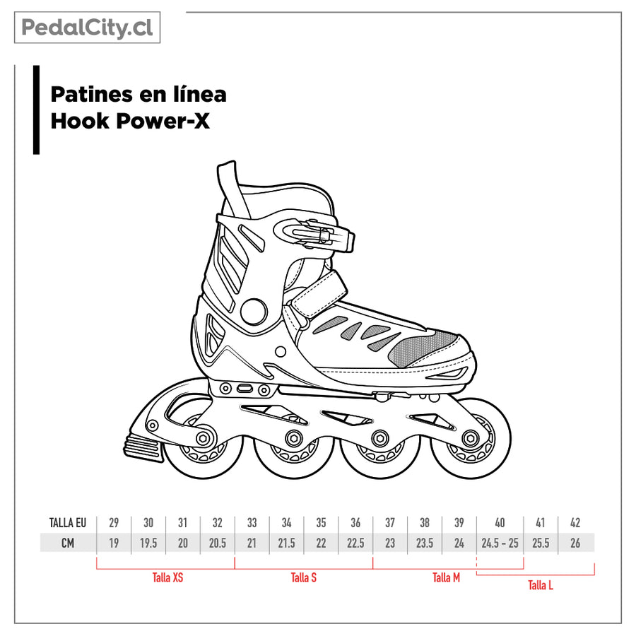 Tabla de tallas patines en línea Hook Power-X
