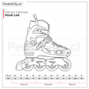 Tabla de tallas de los patines infantiles Hook LED: talla S (30 a 33), M (34 a 37) y L (38 a 41)