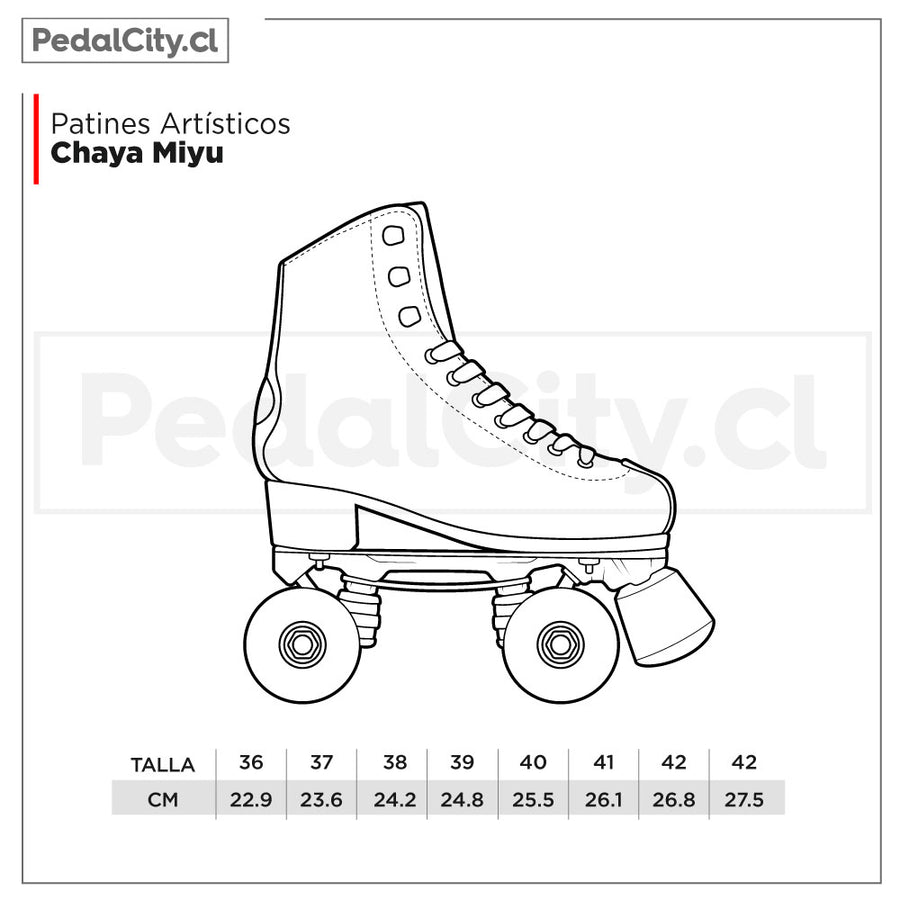 Tabla de tallas patines artísticos Chaya Miyu: 36 a 42