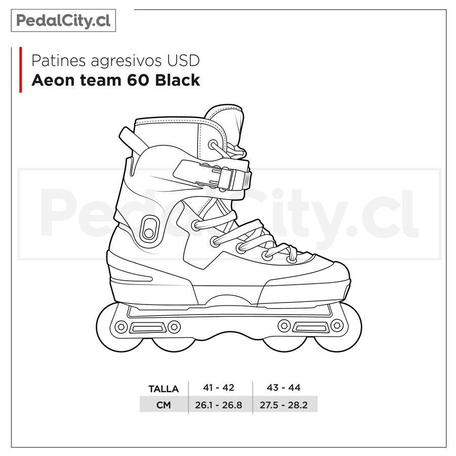 Tabla de tallas patines agresivos USD Aeon Team 60